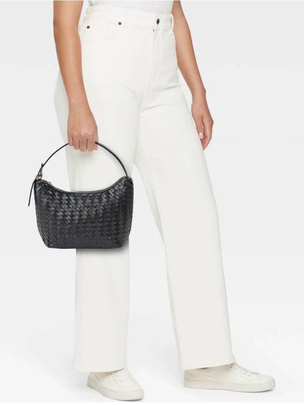 New Black Woven Hobo Shoulder Bag with Gold Buckle & Zipper, a new day - Picture 3 of 12